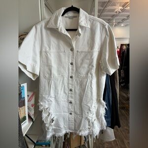 Stella McCartney whit del denim distressed button down dress size M